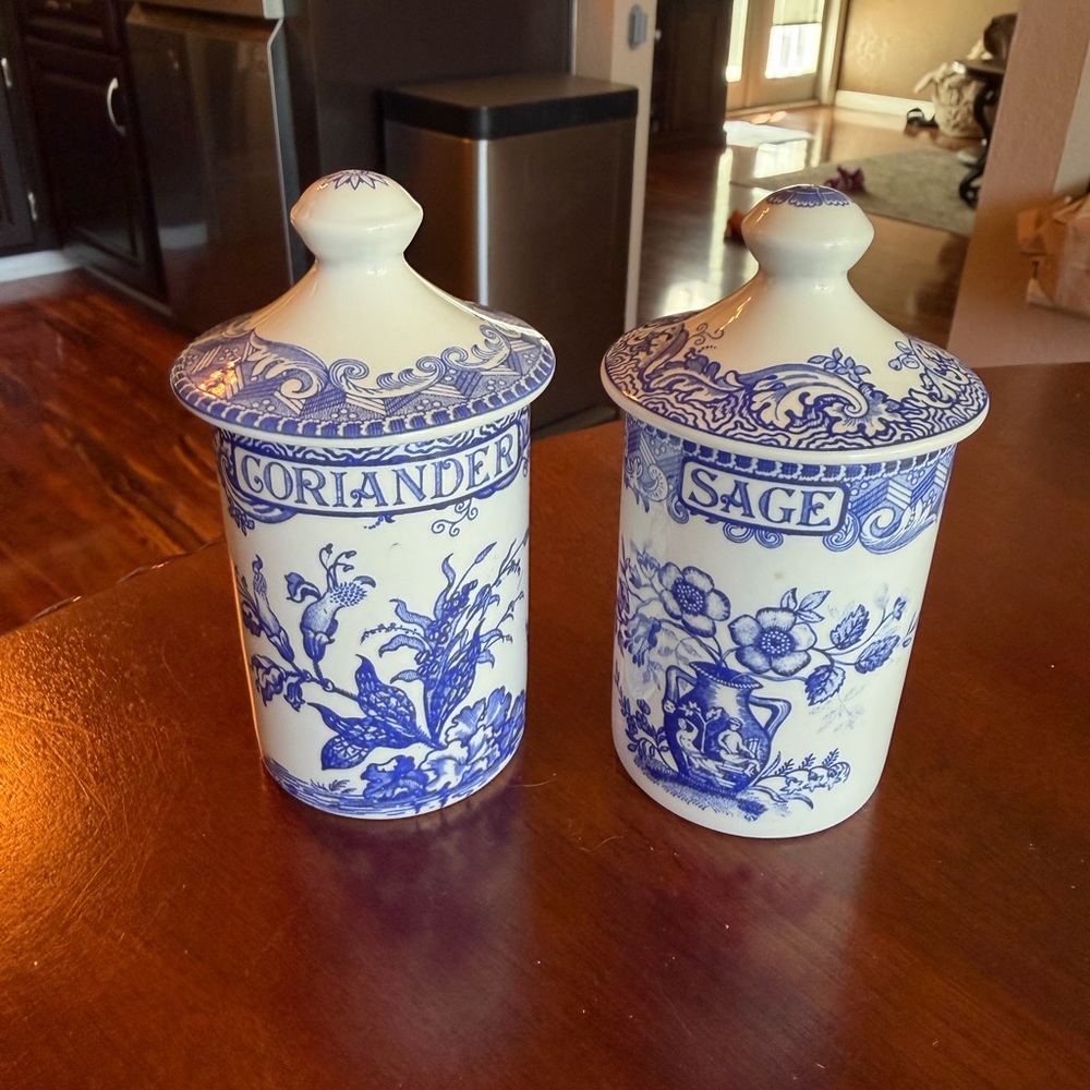 Spode Blue Room Collection Portland Vase Italian Spice Jars Coriander & Sage